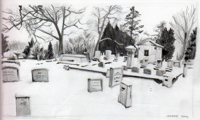 Drawing of Mt. Hope Cemetray in winter
